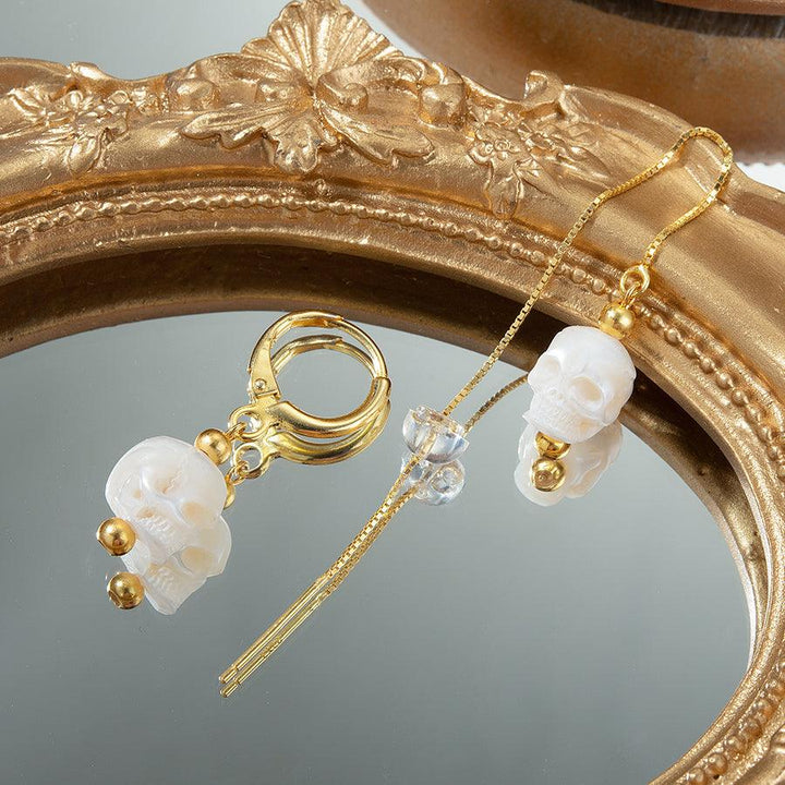 Classic Pearl Skull Hoop Clasp & Threader Earrings™ Skull Accessories – Understated Elegance with a Bold Twist
