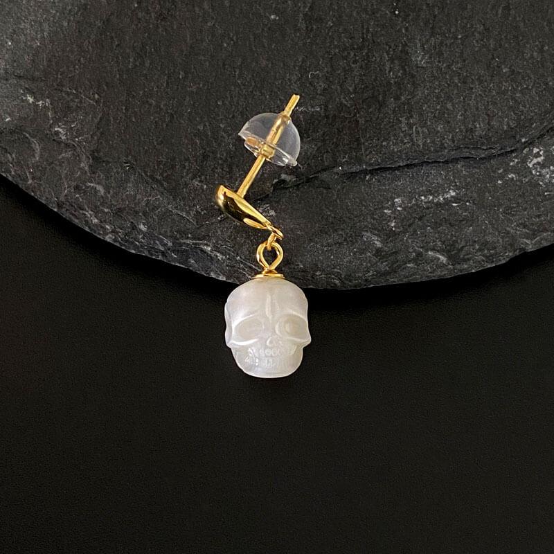 Pearl Skull Simple Teardrop Drop Earrings™ Skull Accessories  – Elegant Gold Drops with Subtle Skull Accents