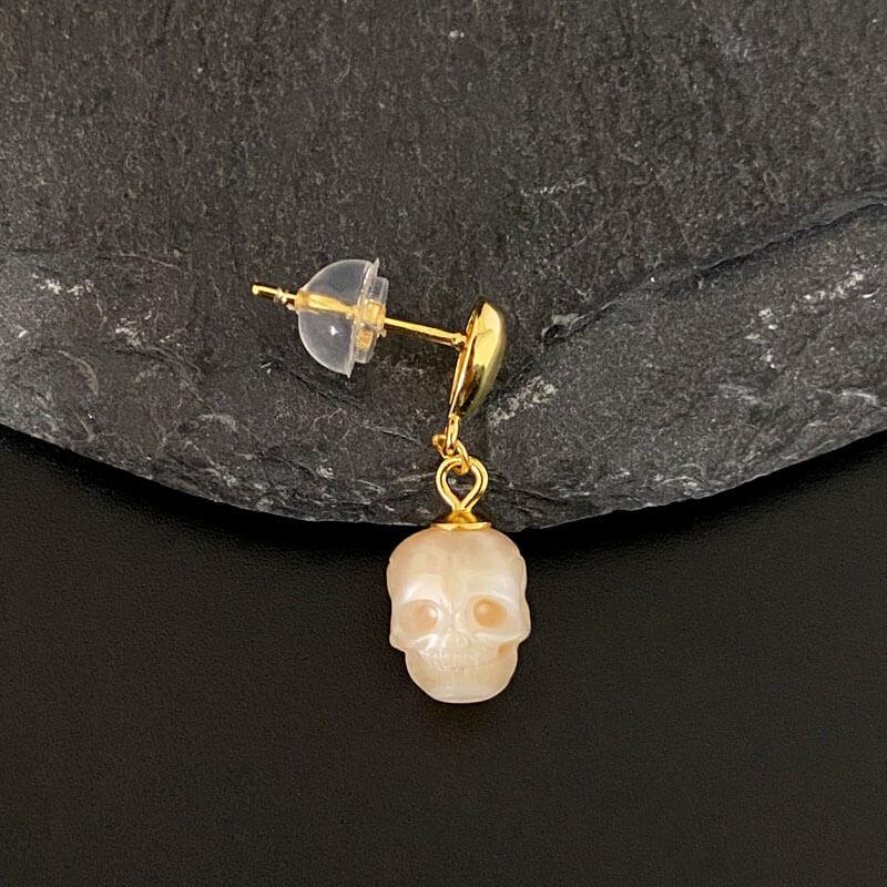 Pearl Skull Simple Teardrop Drop Earrings™ Skull Accessories  – Elegant Gold Drops with Subtle Skull Accents