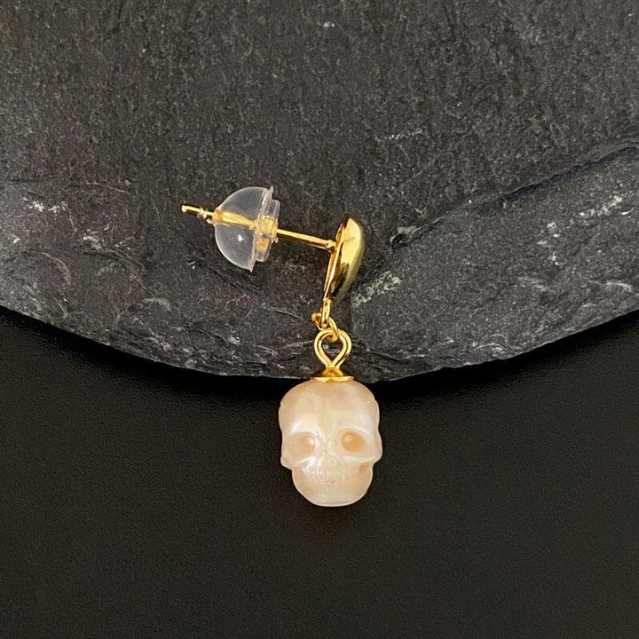 Pearl Skull Simple Teardrop Drop Earrings™ Skull Accessories  – Elegant Gold Drops with Subtle Skull Accents