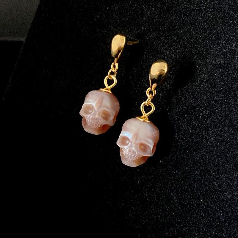 Pearl Skull Simple Teardrop Drop Earrings™ Skull Accessories  – Elegant Gold Drops with Subtle Skull Accents