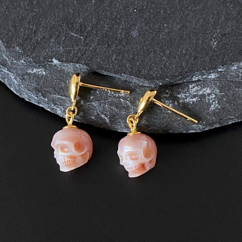 Pearl Skull Simple Teardrop Drop Earrings™ Skull Accessories  – Elegant Gold Drops with Subtle Skull Accents