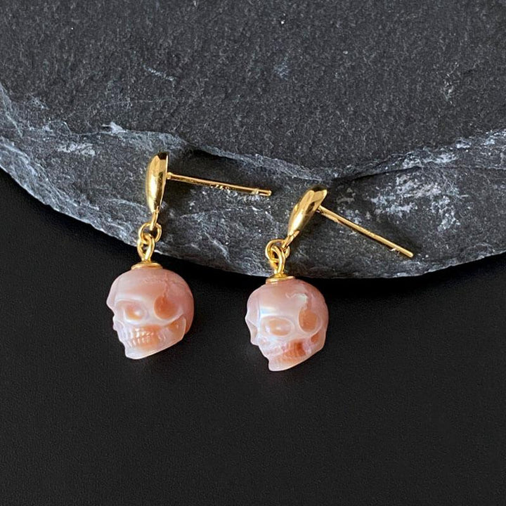 Pearl Skull Simple Teardrop Drop Earrings™ Skull Accessories  – Elegant Gold Drops with Subtle Skull Accents