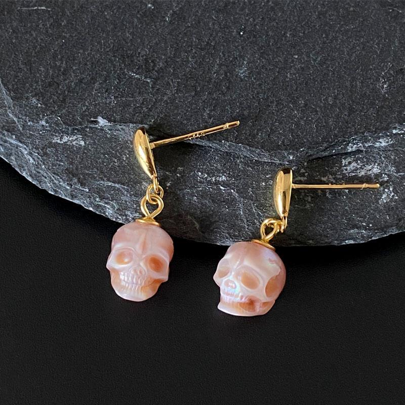 Pearl Skull Simple Teardrop Drop Earrings™ Skull Accessories  – Elegant Gold Drops with Subtle Skull Accents