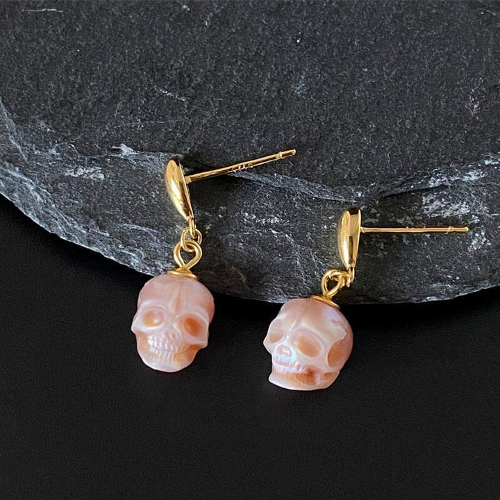 Pearl Skull Simple Teardrop Drop Earrings™ Skull Accessories  – Elegant Gold Drops with Subtle Skull Accents