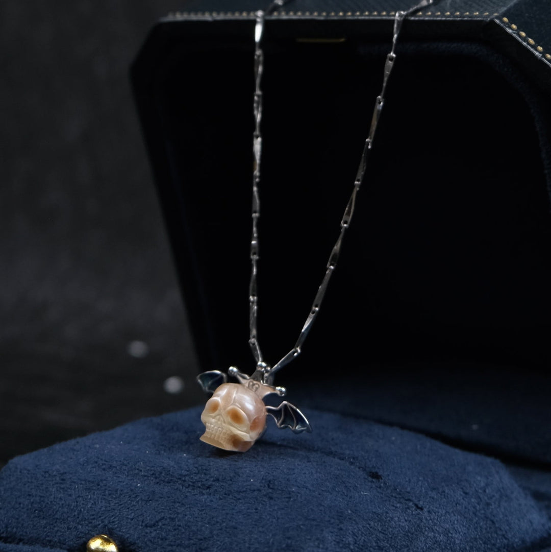 Pearl Skull Bat Melon Seed Chain Necklace™ Skull Accessories  – Bold Edge with a Gleaming Gothic Twist