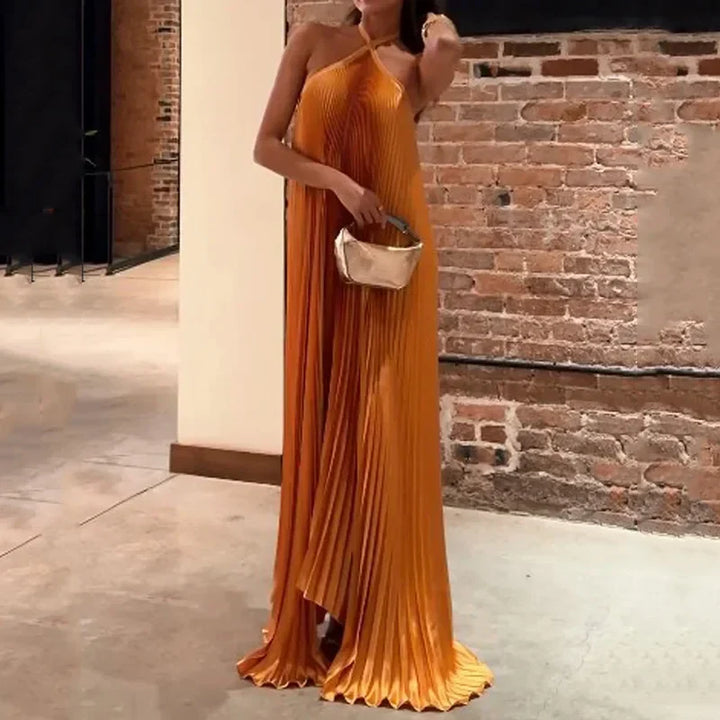 Mira WD- Chic Pleated Halter Neck Maxi Dress