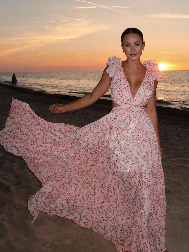 Aurora WD  - Elegant Backless Ruffles Maxi Dress