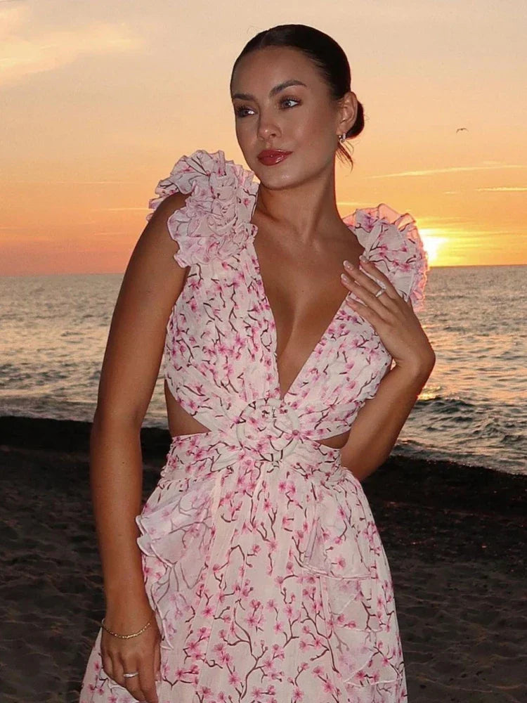 Aurora WD  - Elegant Backless Ruffles Maxi Dress