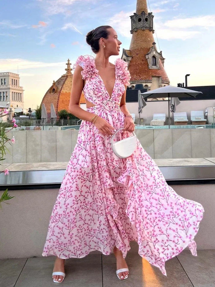 Aurora WD  - Elegant Backless Ruffles Maxi Dress