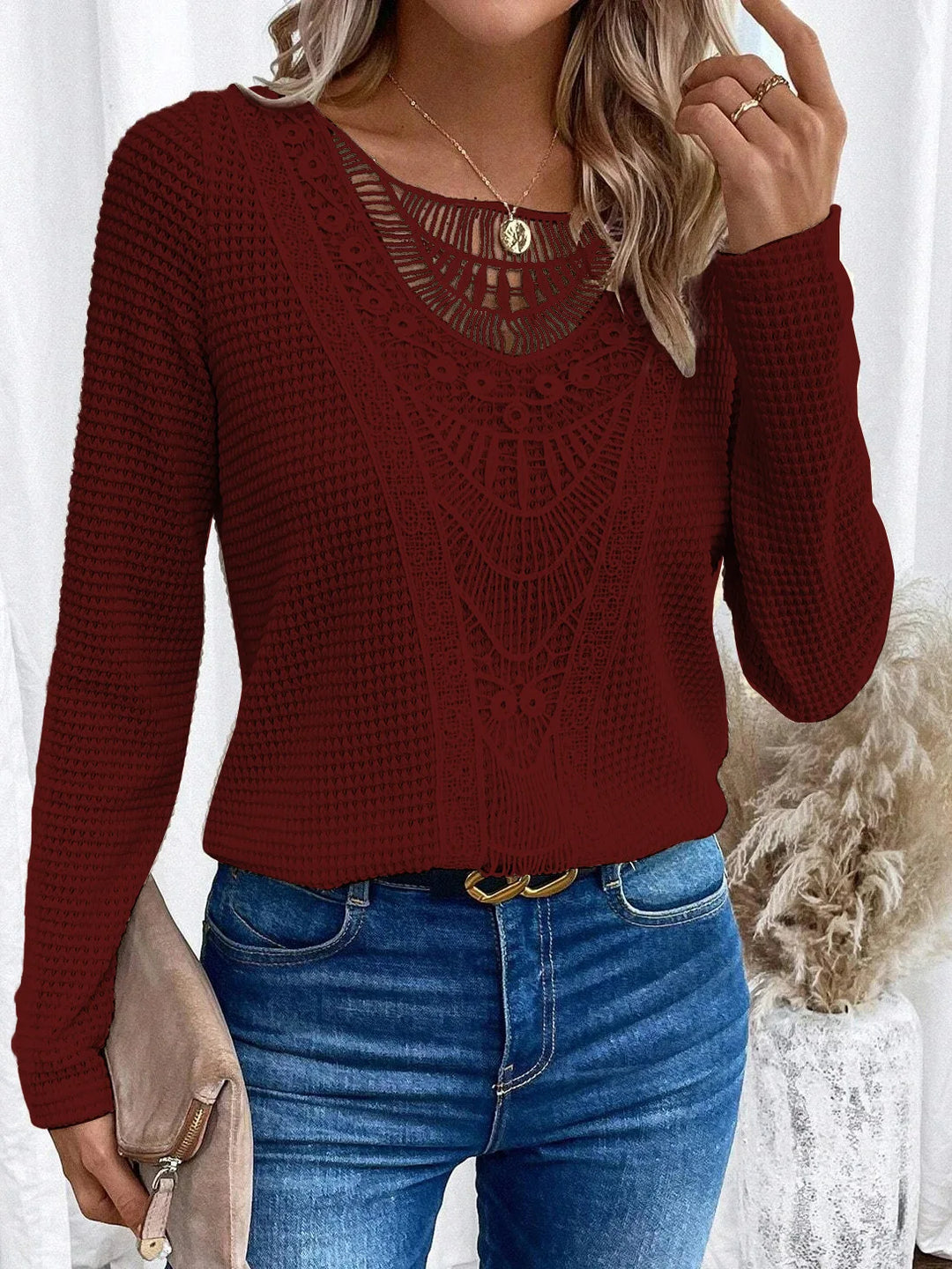 Harper™ WBC | Elegant Round Neck T-Shirt with Cut-Out Details