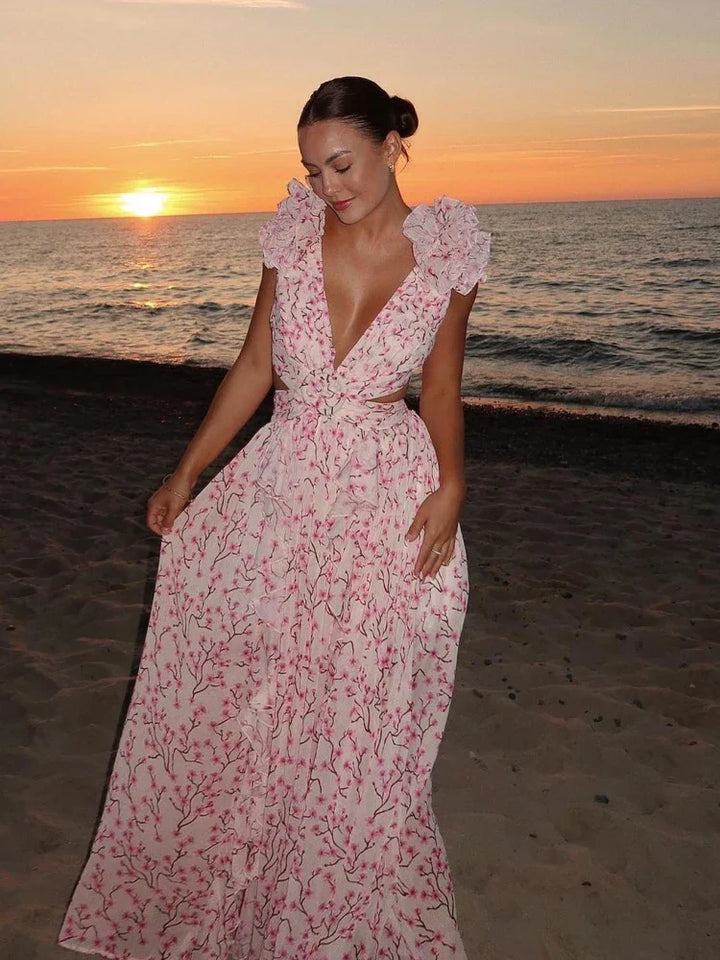 Aurora WD  - Elegant Backless Ruffles Maxi Dress