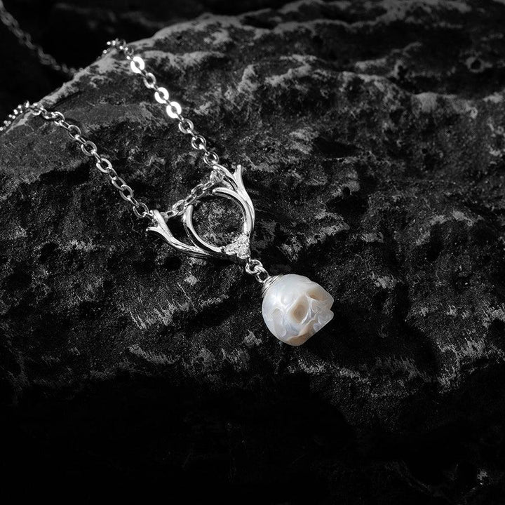Sika Deer Antler Pearl Cranium Pendant Necklace™ Skull Accessories  – Wild Beauty with a Mystical Edge