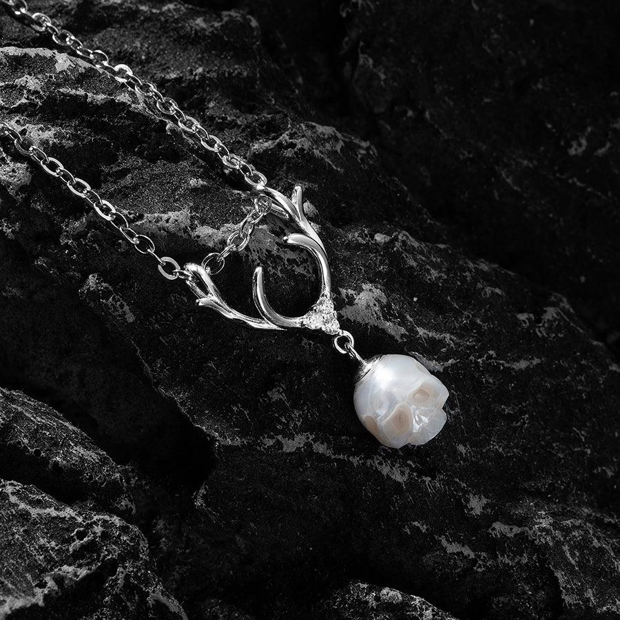 Sika Deer Antler Pearl Cranium Pendant Necklace™ Skull Accessories  – Wild Beauty with a Mystical Edge