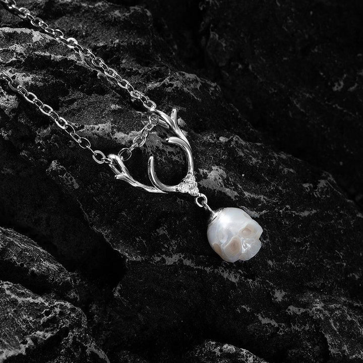 Sika Deer Antler Pearl Cranium Pendant Necklace™ Skull Accessories  – Wild Beauty with a Mystical Edge