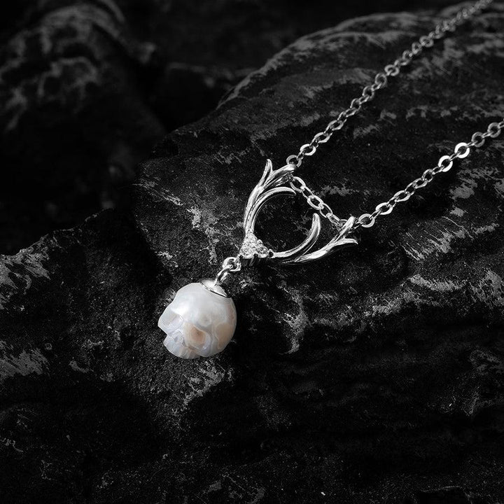 Sika Deer Antler Pearl Cranium Pendant Necklace™ Skull Accessories  – Wild Beauty with a Mystical Edge