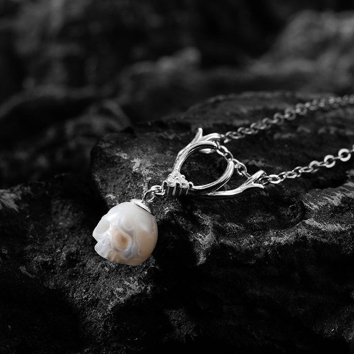 Sika Deer Antler Pearl Cranium Pendant Necklace™ Skull Accessories  – Wild Beauty with a Mystical Edge