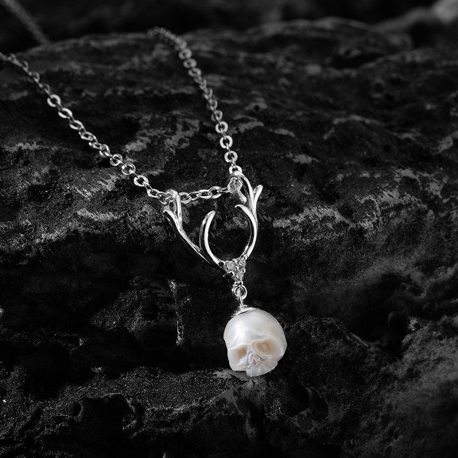 Sika Deer Antler Pearl Cranium Pendant Necklace™ Skull Accessories  – Wild Beauty with a Mystical Edge