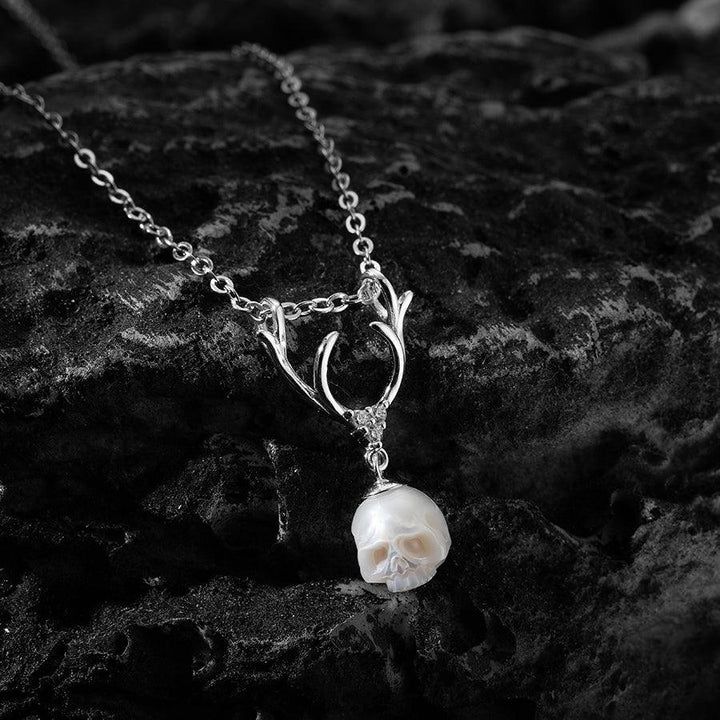 Sika Deer Antler Pearl Cranium Pendant Necklace™ Skull Accessories  – Wild Beauty with a Mystical Edge