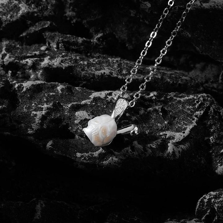Silver Bunny Ears Pearl Skull Necklace™ Skull Accessories  – Whimsical Elegance with a Bold Twist