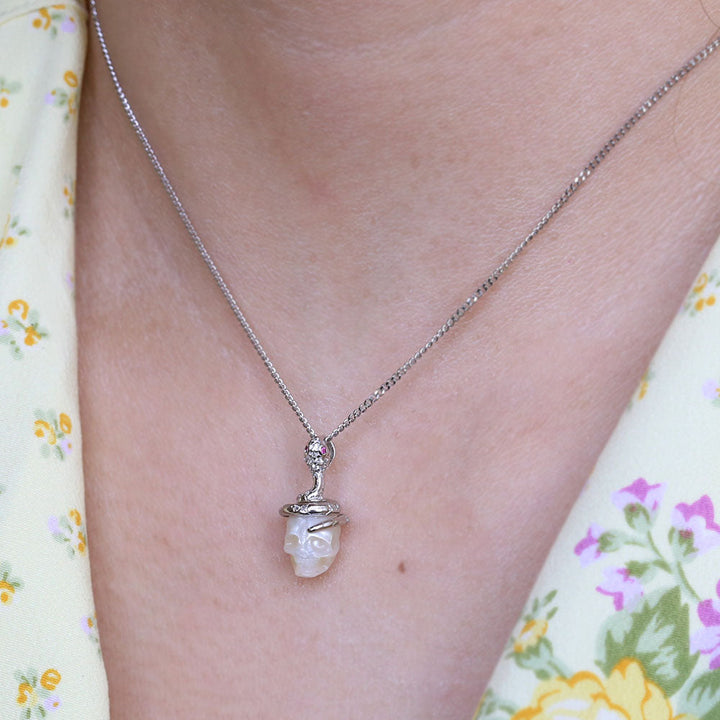 Snake and Skull Pearl CZ Pendant Necklace™ Skull Accessories – Edgy Elegance in Every Coil
