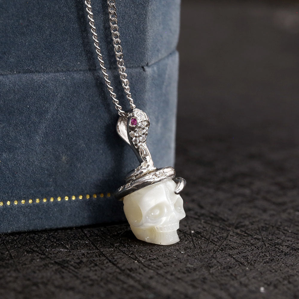 Snake and Skull Pearl CZ Pendant Necklace™ Skull Accessories – Edgy Elegance in Every Coil