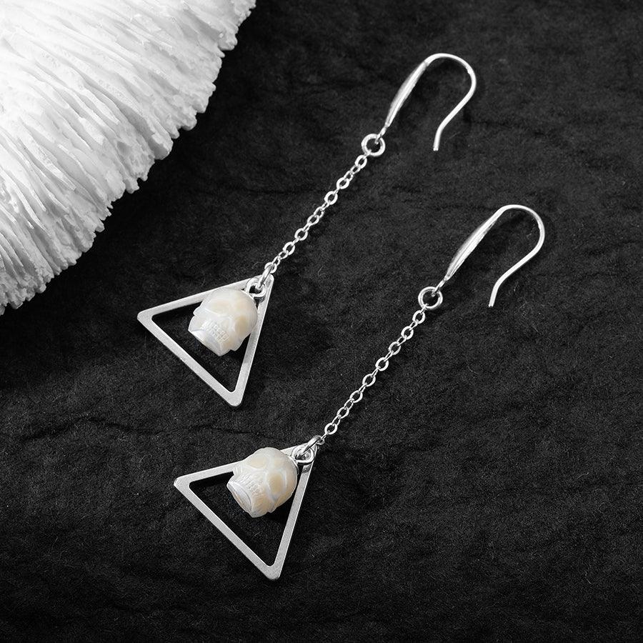 Geometric Pearl Skull Triangle Openwork Dangle Earrings™ Skull Accessories – Modern Elegance with Edgy Pearl Skull Charm