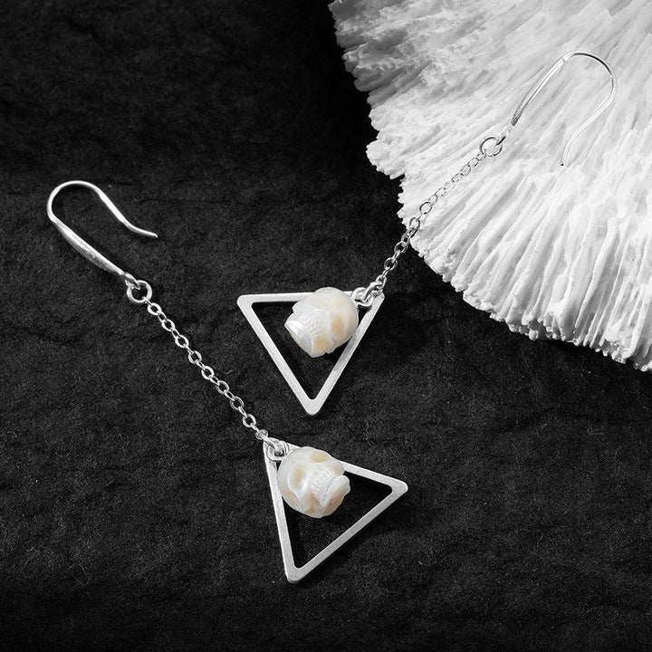 Geometric Pearl Skull Triangle Openwork Dangle Earrings™ Skull Accessories – Modern Elegance with Edgy Pearl Skull Charm