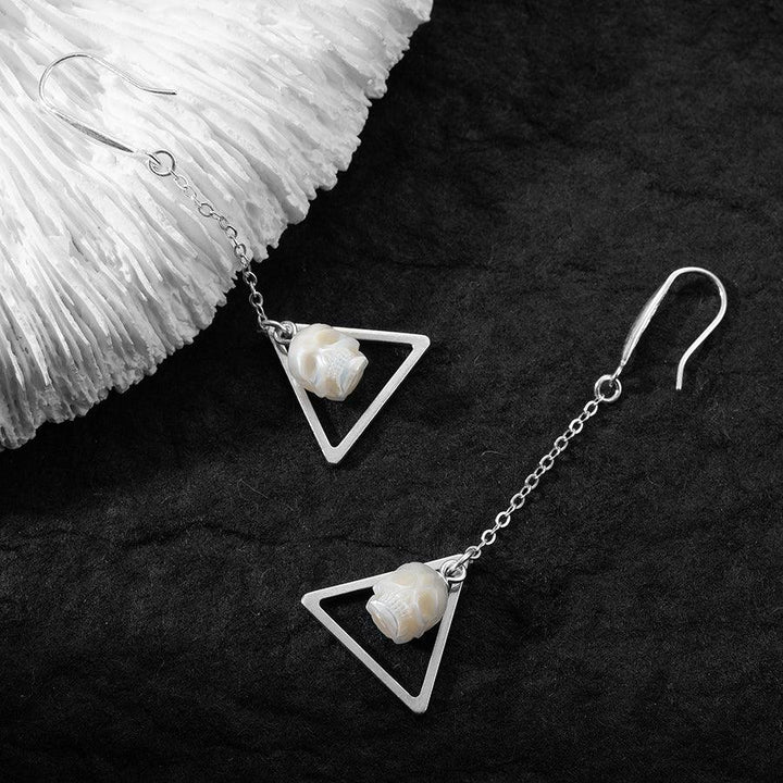 Geometric Pearl Skull Triangle Openwork Dangle Earrings™ Skull Accessories – Modern Elegance with Edgy Pearl Skull Charm