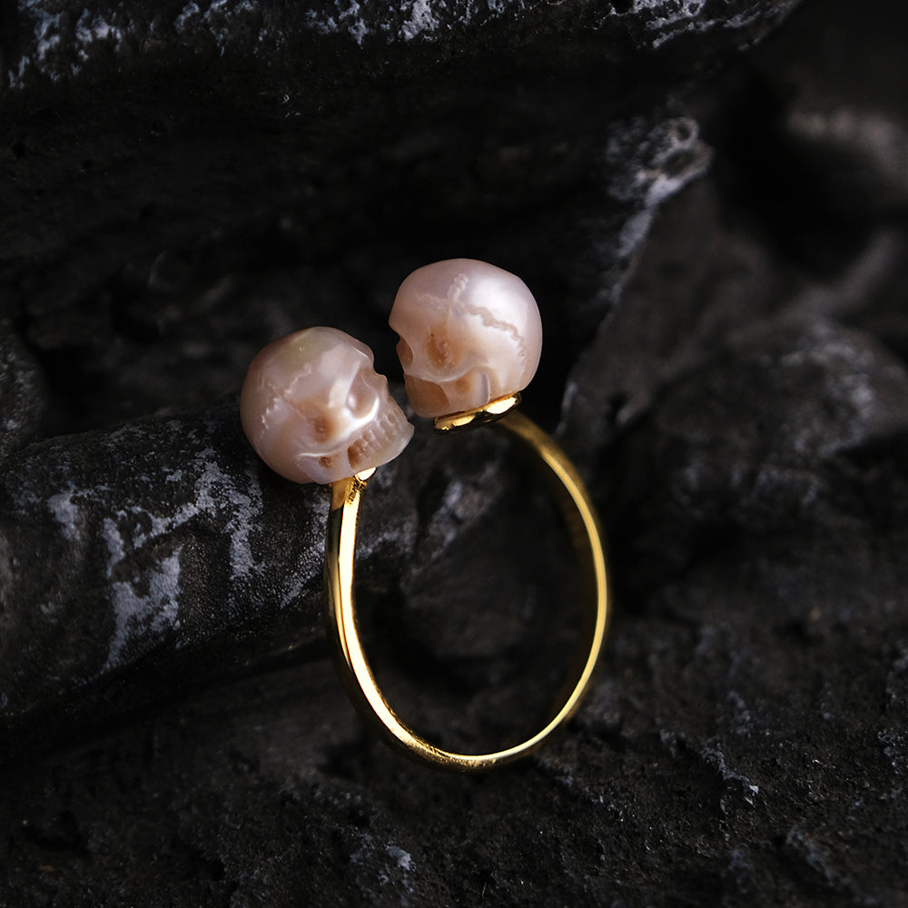 Toi et Moi Two Stone Pearl Skull Ring™ Skull Accessories  – A Bold Twist on Romantic Symbolism