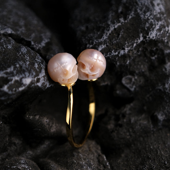 Toi et Moi Two Stone Pearl Skull Ring™ Skull Accessories  – A Bold Twist on Romantic Symbolism