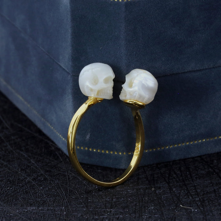 Toi et Moi Two Stone Pearl Skull Ring™ Skull Accessories  – A Bold Twist on Romantic Symbolism
