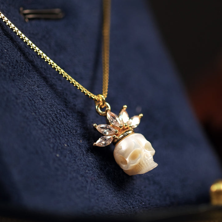 Zircon Crowned Pearl Skull Necklaces™ Skull Accessories - Regal Elegance with a Daring Edge