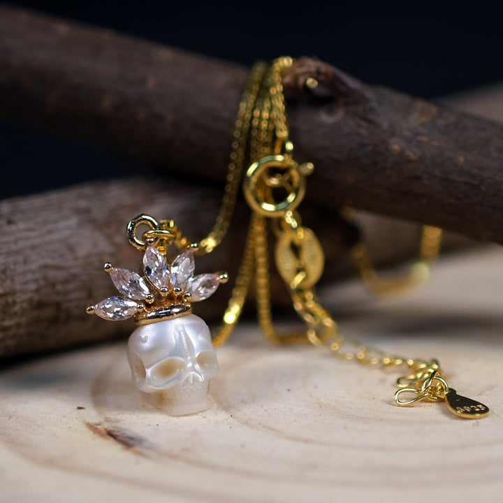 Zircon Crowned Pearl Skull Necklaces™ Skull Accessories - Regal Elegance with a Daring Edge