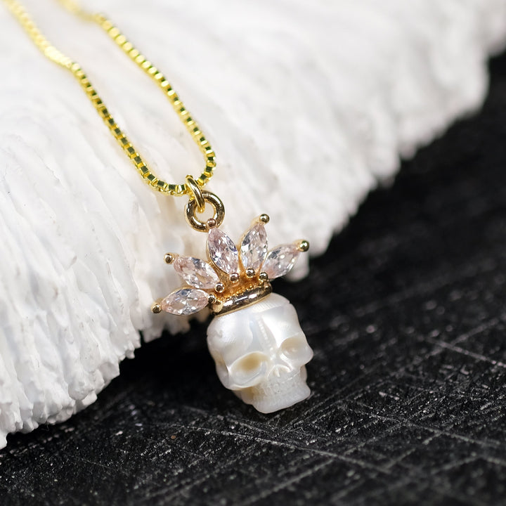 Zircon Crowned Pearl Skull Necklaces™ Skull Accessories - Regal Elegance with a Daring Edge