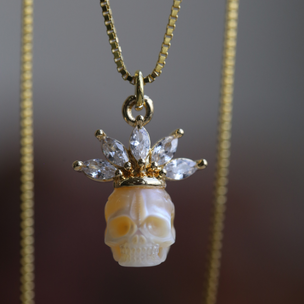 Zircon Crowned Pearl Skull Necklaces™ Skull Accessories - Regal Elegance with a Daring Edge