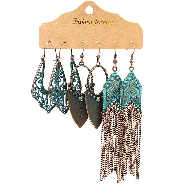 Bohemian Metal Tassel Earrings™ Retro Western Style – Women's Festival-Ready Jewelry Set