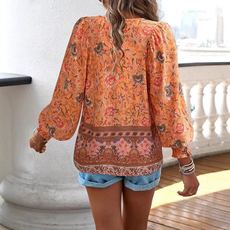 Sallie™ WBC| Flowing Bohemian Top with Floral Pattern