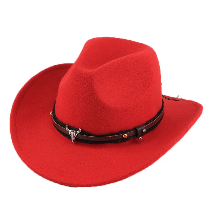 Western Cowboy Hat With Leather Band And Bull Head™ Retro Western Style – Timeless Western Flair with Bold Detail