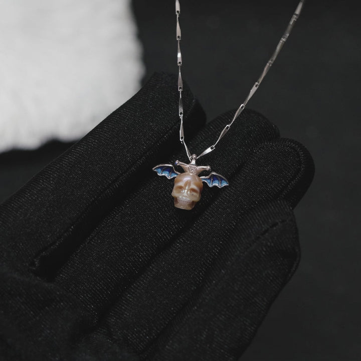 Pearl Skull Bat Melon Seed Chain Necklace™ Skull Accessories  – Bold Edge with a Gleaming Gothic Twist