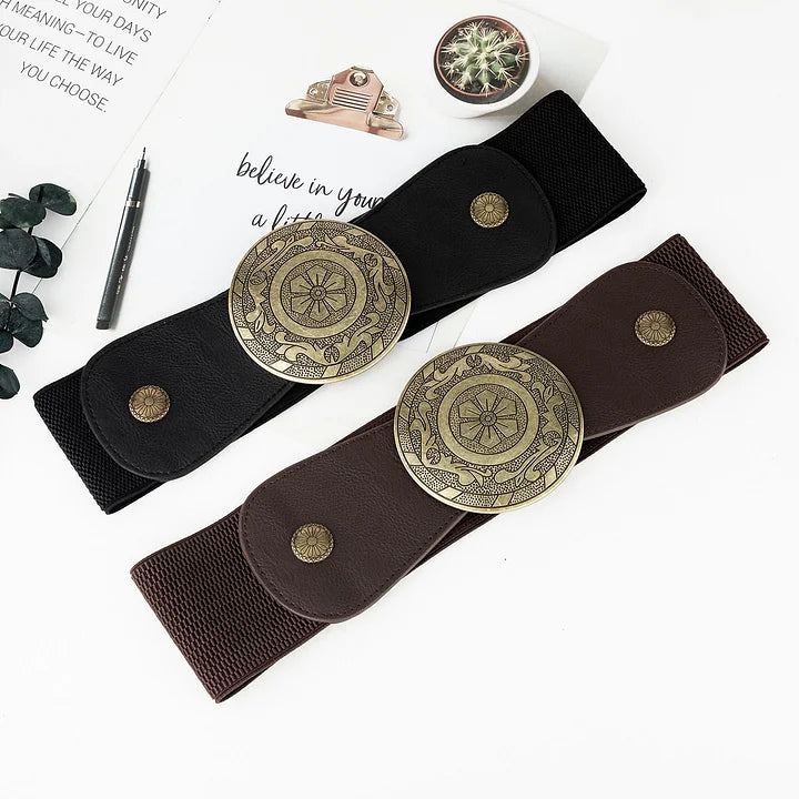 Retro Western™ Retro Western Style - Elastic Wide Waist Belt with Floral Buckle