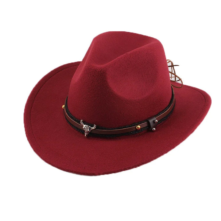 Western Cowboy Hat With Leather Band And Bull Head™ Retro Western Style – Timeless Western Flair with Bold Detail