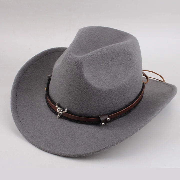 Western Cowboy Hat With Leather Band And Bull Head™ Retro Western Style – Timeless Western Flair with Bold Detail