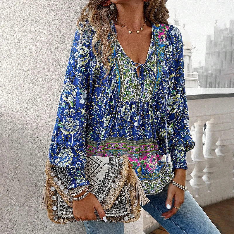 Sallie™ WBC| Flowing Bohemian Top with Floral Pattern