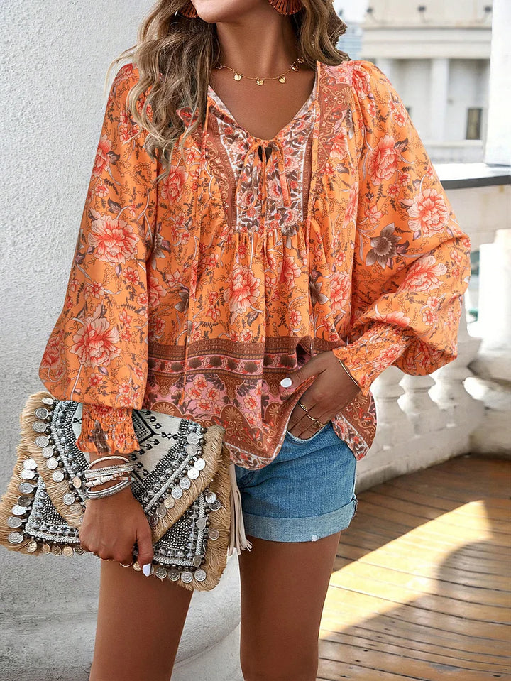 Sallie™ WBC| Flowing Bohemian Top with Floral Pattern