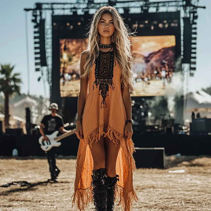 Vintage Wilderness Ethnic Style Linen Tassel Lace Suspender Dress™ Retro Western Style – Boho Charm with Embroidered Elegance