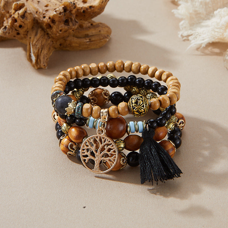 BohoStack™ Retro Western Style - Multi-Layered Wood Beaded Bracelet