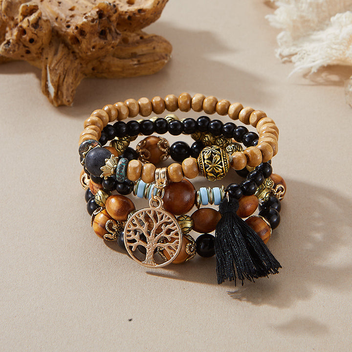 BohoStack™ Retro Western Style - Multi-Layered Wood Beaded Bracelet