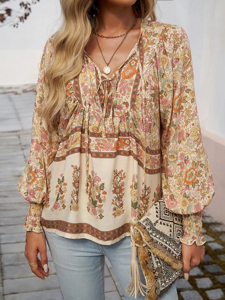 Sallie™ WBC| Flowing Bohemian Top with Floral Pattern