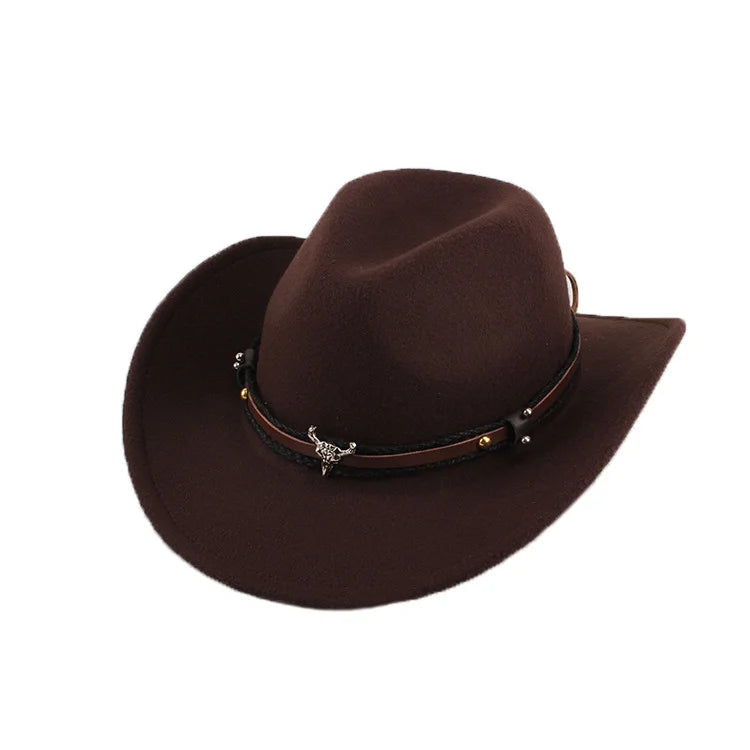 Western Cowboy Hat With Leather Band And Bull Head™ Retro Western Style – Timeless Western Flair with Bold Detail